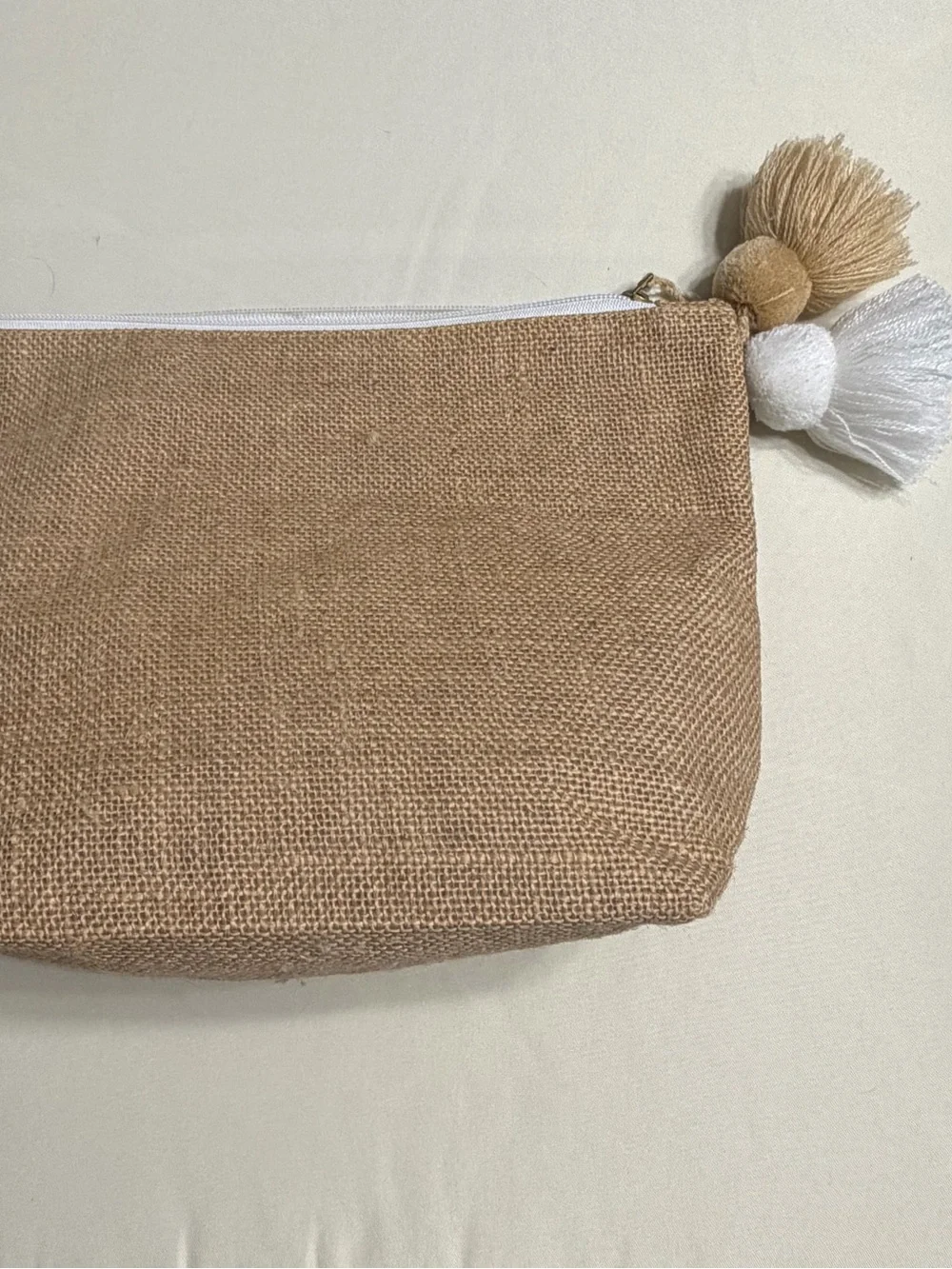 Mud Pie Tan Jute Cosmetic Pouch with Tassel Accent